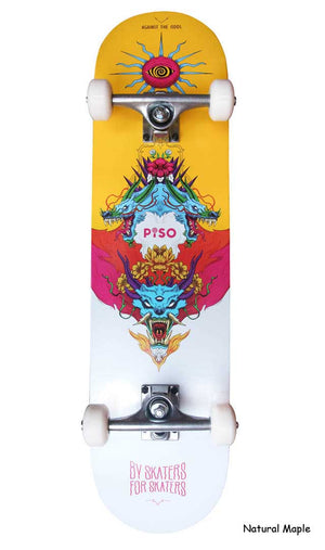 Bottom view of Fiery Dragons natural skateboard