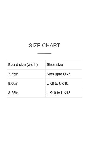 Decks and complete skateboard sizechart