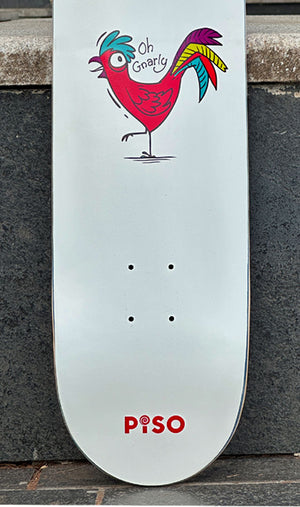 Piso skateboard deck with rooster graphic