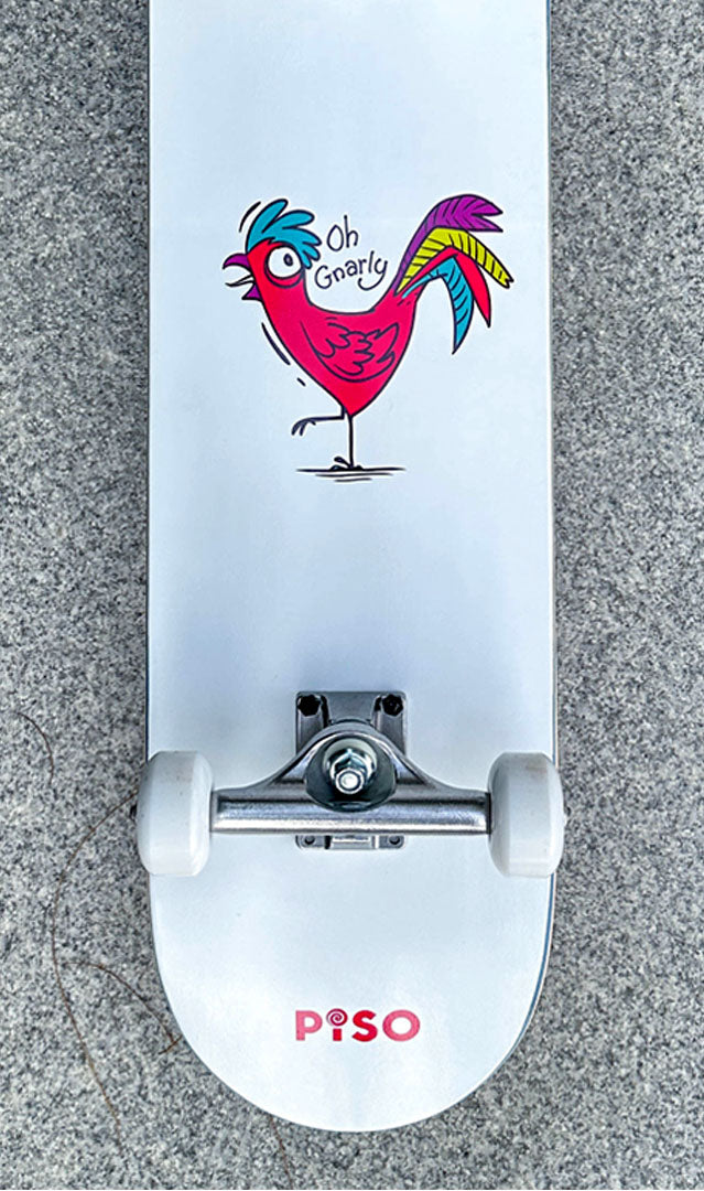 Piso Skateboard with Rooster graphics