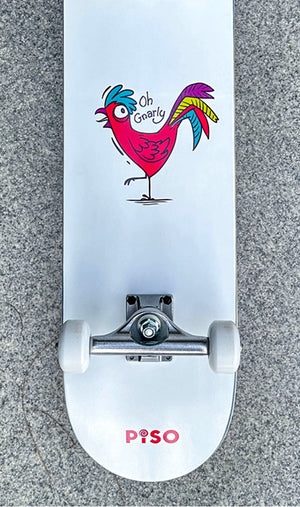 Piso Skateboard with Rooster graphics