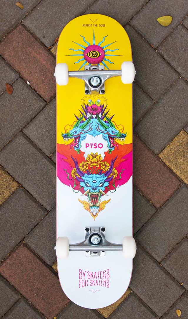 Piso skateboard fiery dragon graphics