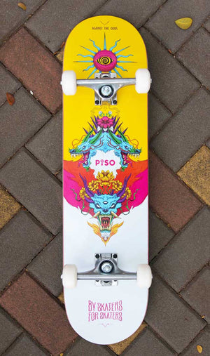 Piso skateboard fiery dragon graphics